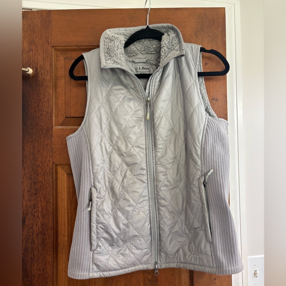 L.L. Bean Gray Quilted Vest with High Collar